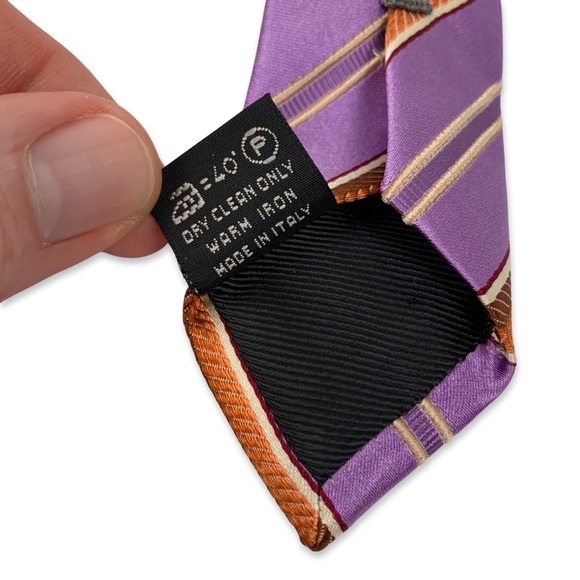 Ermenegildo Zenga 100% Silk Purple and Orange Striped Tie - Picture 5 of 6